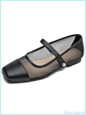 WONDERWAY Women's Mesh Ballet Flats Mary Jane Dress Shoes Buckle